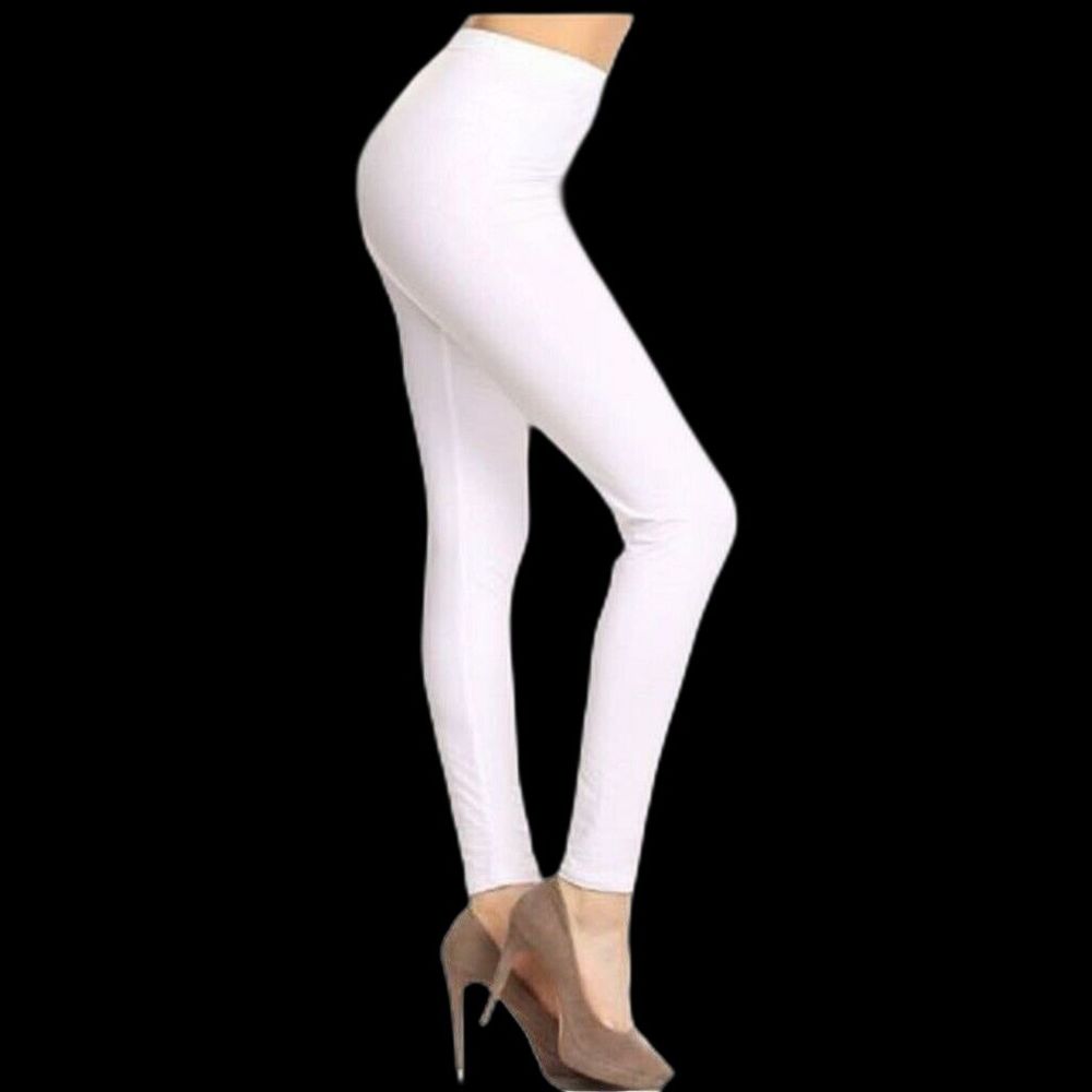 Reg One Size Womens White  Buttery‎ Soft Basic Solid High Waisted